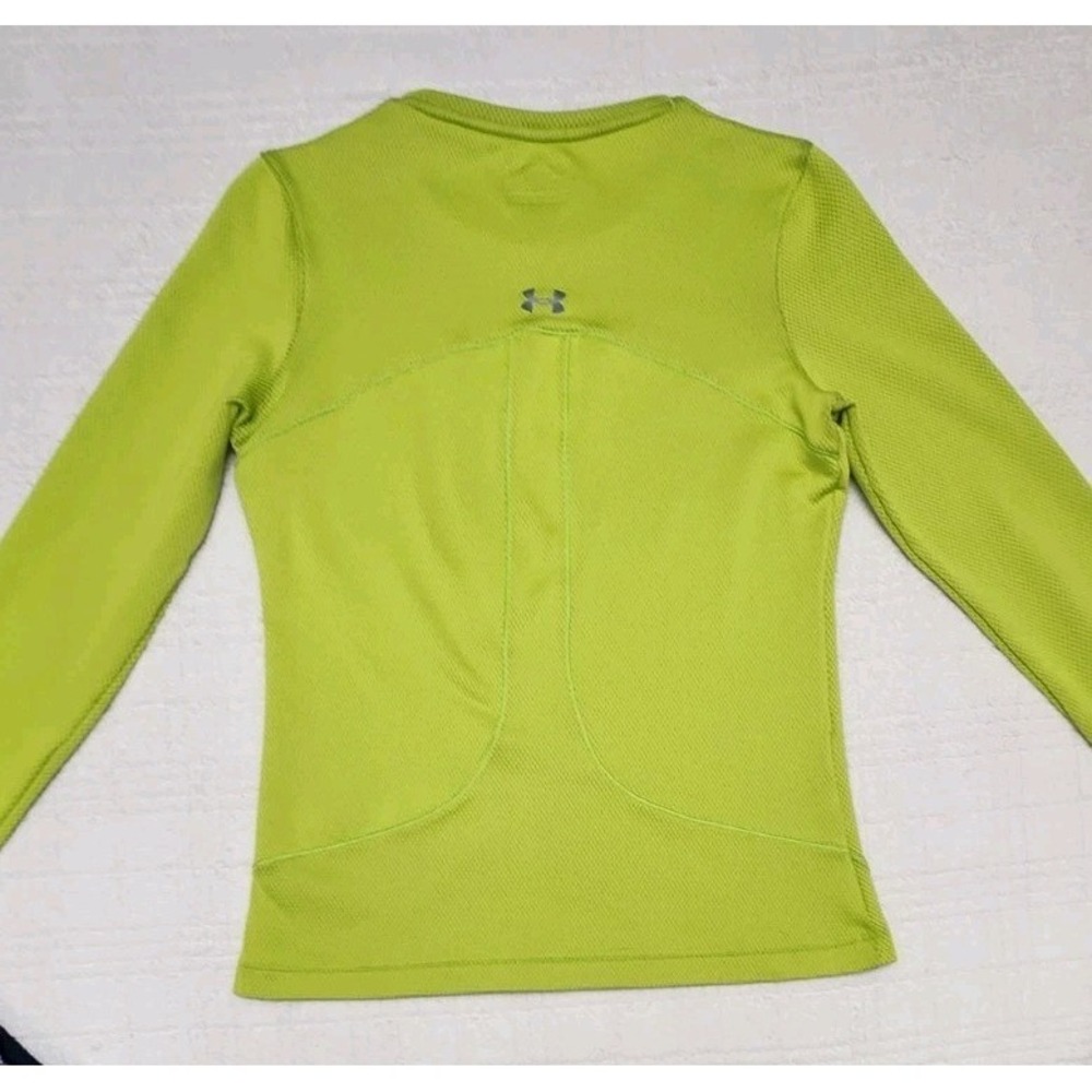 UA Fitted Coupe Ajustee Cold Gear Thumbhole LS Neon Green Thermal Women's Size L - Picture 2 of 8